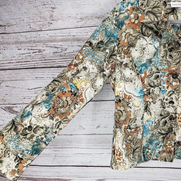 Chico's Womens Floral Pockets Button Front Jacket Size 1 - Picture 8 of 10